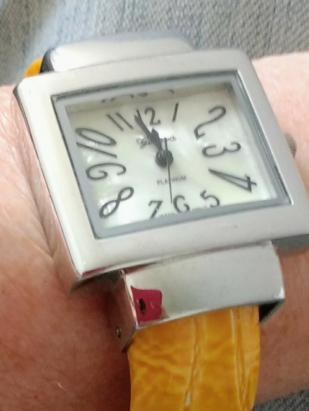 Geneva Platinum Oblong-Face Watch with Yellow Cuff Band